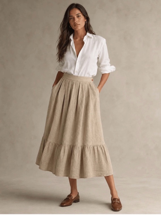 Ralph Lauren Dresses & Skirts - Ralph Lauren Country 100% linen tiered midi skirt